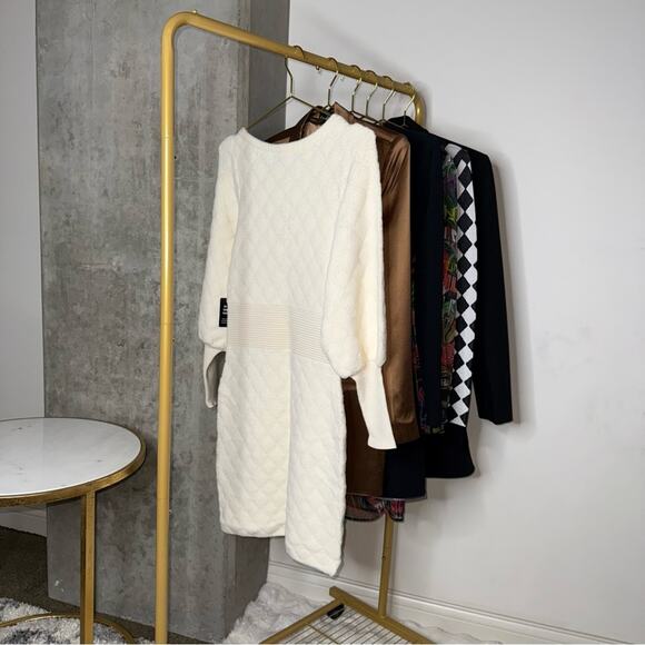 Express Embellished Button Front Mini Sweater Dress in Ivory/Off White - Picture 12 of 17